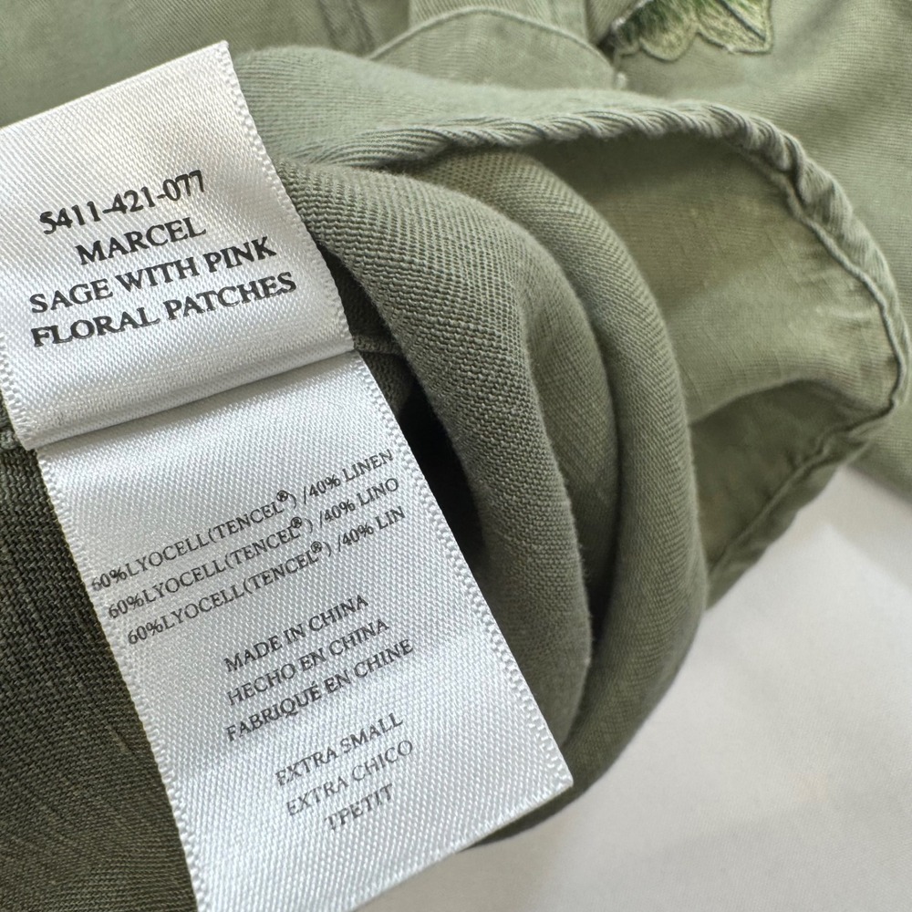 Rails Marcel Shirt Womens XS Sage Green Floral Embroidered Linen Blend Boho - Picture 8 of 14